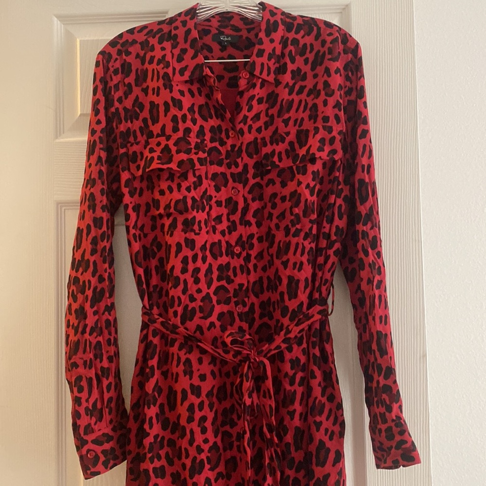 Rails Red and Black Leopard Print Midi Shirt Dress